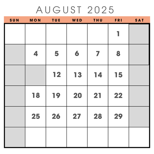 2025年8月の営業日