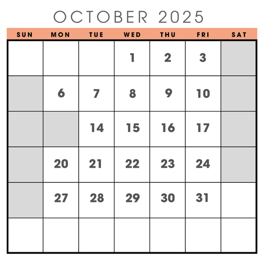 2025年10月の営業日